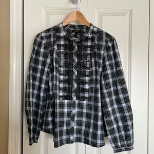 JCrew Plaid beaded top Size L
